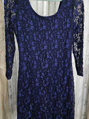 Speechless Royal Blue Floral Lace Long-Sleeve Bodycon Mini Dress, Size 9